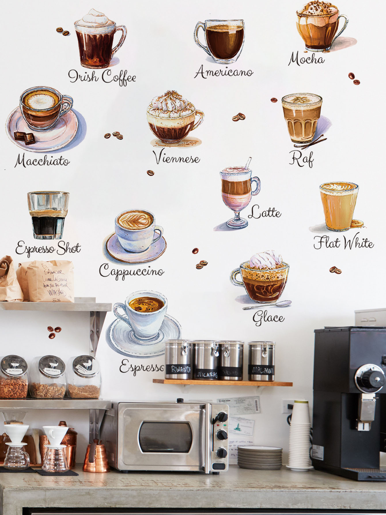 コーヒーカップウォールステッカー 自己粘着式 カフェキッチン - Pvc Panel Background のレビューと価格